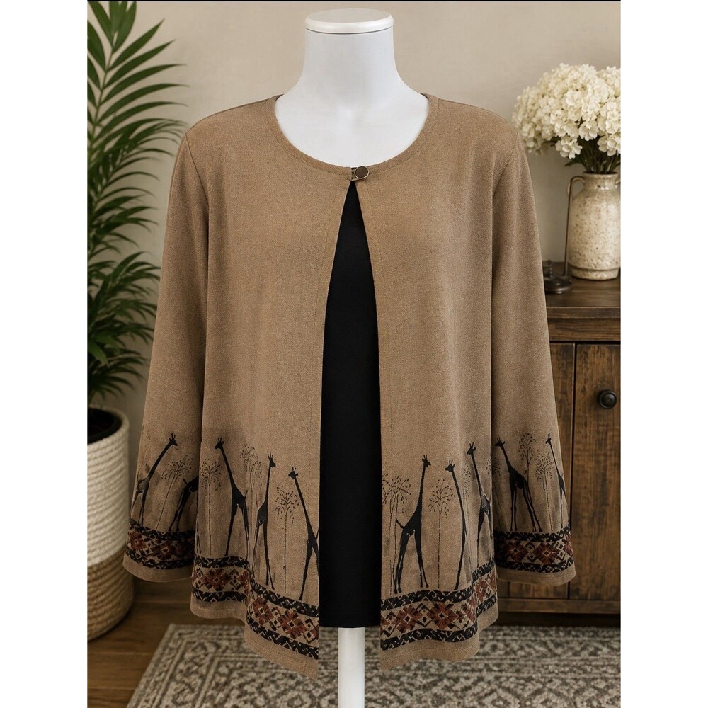 Alfred Dunner Blazer Womens Large Brown Giraffe Print 44” Bust 27” L